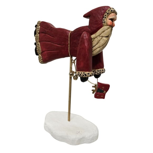 Lori Miller Hand-Carved Wooden Flying Santa Figurine With Stand - Picture 2 of 8